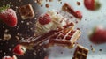 Floating Waffles with Strawberries and Whipped Cream Royalty Free Stock Photo