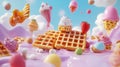 Floating Waffles and Sweet Treats in Whimsical Setting Royalty Free Stock Photo