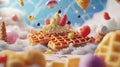 Floating Waffles with Whipped Cream and Fruit Royalty Free Stock Photo