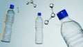 floating water bottle with H2O molecules Royalty Free Stock Photo