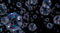 Vibrant Color-Tinted Water Bubbles Floating on Solid Black Background â Ultra-Realistic Liquid Abstract Royalty Free Stock Photo