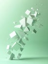 Floating white cubes on a green background. Royalty Free Stock Photo