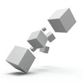 Floating white cubes of varying sizes against a plain white background. The cubes are Royalty Free Stock Photo