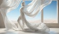 Floating white curtain. AI generated Royalty Free Stock Photo