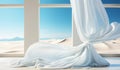 Floating white curtain. AI generated Royalty Free Stock Photo