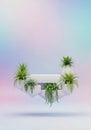 Floating white platform with green plants and pastel background Royalty Free Stock Photo