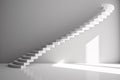 Floating White Staircase. 3D Rendering, Abstract Architecture, Surreal Illusion
