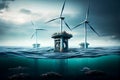 Floating wind turbines installed in sea. Generative AI, Generative, AI