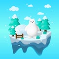 Floating winter island in flat illustration with polar bear,  and ice panorama. Ice island illustration. winter vector background Royalty Free Stock Photo