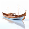 Floating Wooden Boat On White Surface - Vray Tracing And High-key Lighting