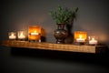 floating wooden shelves with aromatic candles