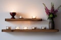 floating wooden shelves with aromatic candles