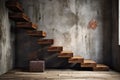 floating wooden steps against a textured wall