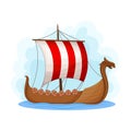 Floating Wooden Viking Ship as Norway Attribute Vector Illustration