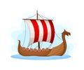 Floating Wooden Viking Ship as Water Transport Vector Illustration