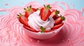 A floating yogurt swirl accompanied by fresh strawberries.