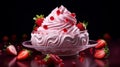 A floating yogurt swirl accompanied by fresh strawberries.