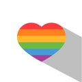 Rainbow LGBT Heart icon with the long shadow on the White Background. Vector