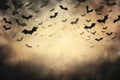 Flock of bats flying through a cloudy sky Royalty Free Stock Photo