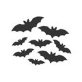 Flock of bats. Halloween symbol. Black flying bats. Horrific flying foxes