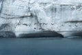 Flock Of Birds Flying In Front Of A Massive Wall Of Ice At Margerie Glacier, Glacier Bay National Park, Royalty Free Stock Photo