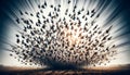 A flock of birds in motion blur forming a circular pattern Royalty Free Stock Photo