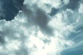 Flock of birds in stunning sky with big dark clouds