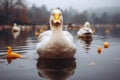 a flock of ducks swimming in a lake Royalty Free Stock Photo