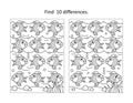 Flock of fish find the differences picture puzzle and coloring page Royalty Free Stock Photo