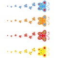 A flock of flat colored isolated butterflies flying one after another. Four color options in the set Royalty Free Stock Photo