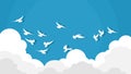 Flock of flying birds. migrating birds on a blue background with clouds