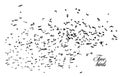 A flock of flying birds. A large flock of flying crows. Vector illustration