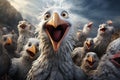 A flock of funny birds with big beaks made a fuss, AI generation