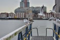 A flock of gulls on the rails of the pier on a cloudy day Royalty Free Stock Photo