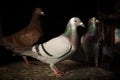 Flock of homing pigeon bird in home loft