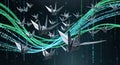 Origami Cranes Flying Through Digital Binary Code Stream, Technology and Creativity Concept Royalty Free Stock Photo