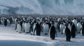 A flock of realistic imperial penguins. Generative AI