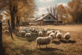 A flock of sheep grazing in a field in the countryside, AI Generated Royalty Free Stock Photo