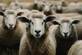 A flock of sheep in a pen. Close-up of sheep. Generation of AI
