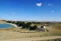 A flock of sheep, a flock of sheep running into the water to drink water Royalty Free Stock Photo