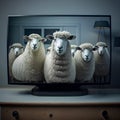 a flock of sheep is watching you from the television- Royalty Free Stock Photo