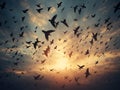Flock of starlings flying Made With Generative AI illustration
