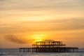 Flock of starlings over the west pier in Brighton