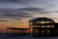 Murmuration over the ruins of Brighton`s West Pier on the south coast of England Royalty Free Stock Photo