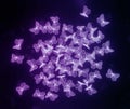 Flock of violet neon polygonal butterflies