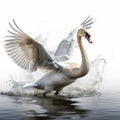 Award-winning Swan Art: Majestic White Swan Flying Through Water