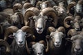 A flock of wild sheep. A close-up of sheep. Generation AI