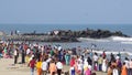 Flocks of people enjoying on a holiday on the seashore side, Puducherry, India Part-2