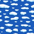 Floes ice pattern. Seamless print with blue frozen glacier pieces and floating icebergs, glacial fragments for wrapping Royalty Free Stock Photo