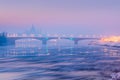 Floes on the river night view, Margaret bridge, Budapest